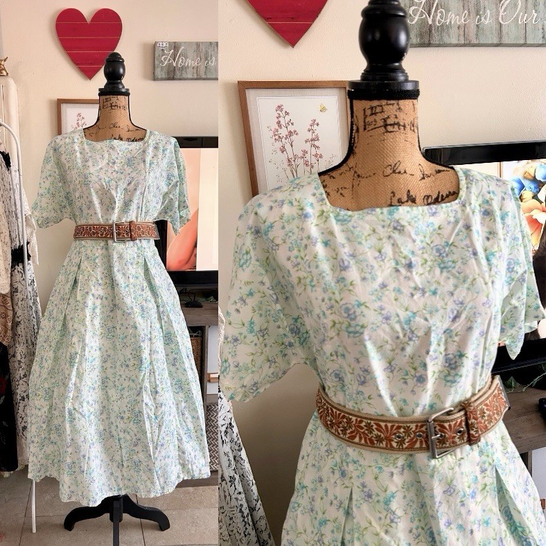 Vintage Handmade A-Line Midi Day Dress Retro Pinup Rockabilly Country Floral