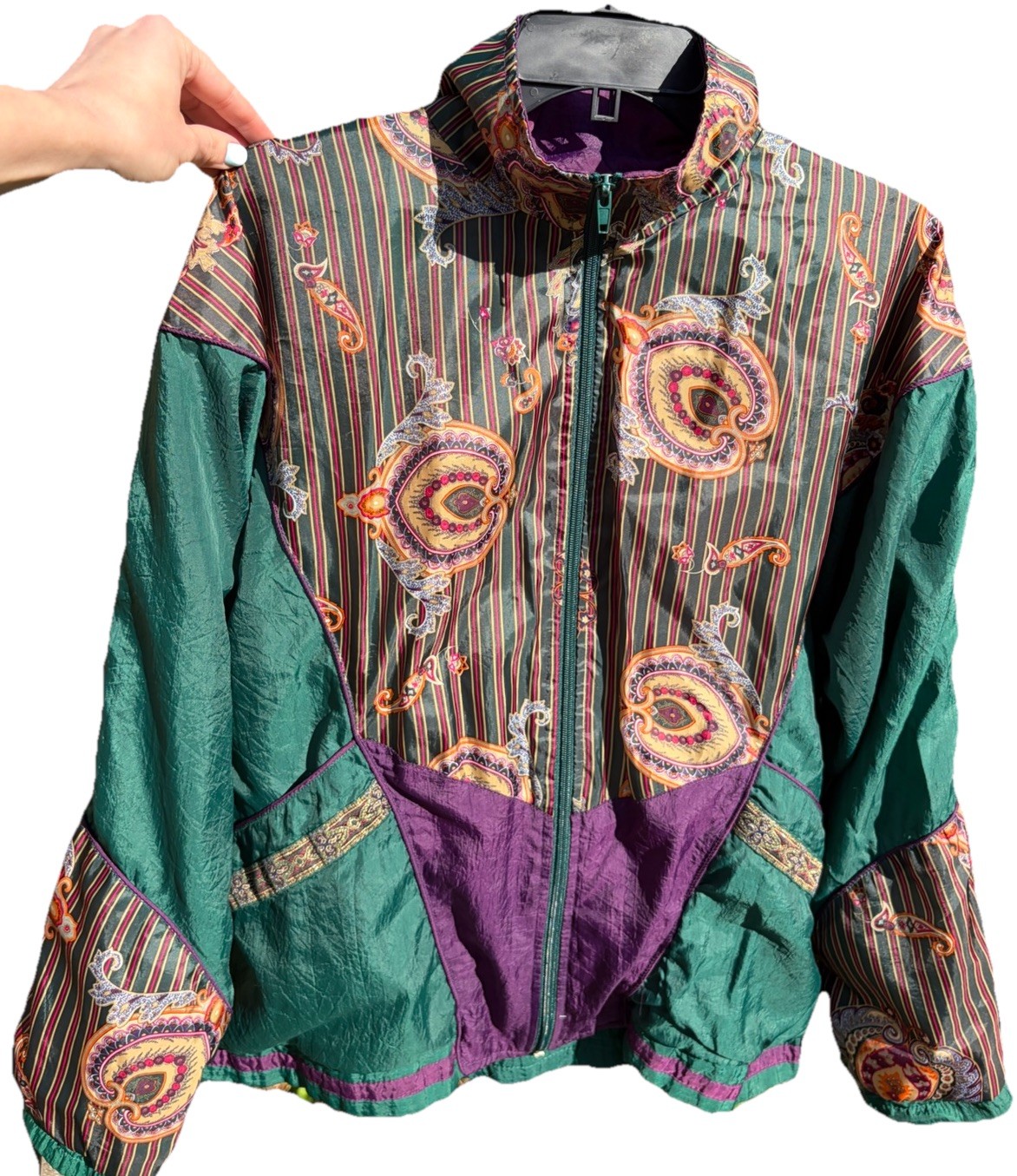 Vintage 90s Paisley Windbreaker Laura Katherine Nylon Jacket Jewel Tone Boho M