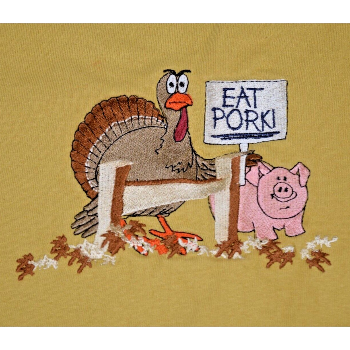 Vintage T-Shirt American Classic Size L 90s Butterscotch Embroidered Turkey Pig