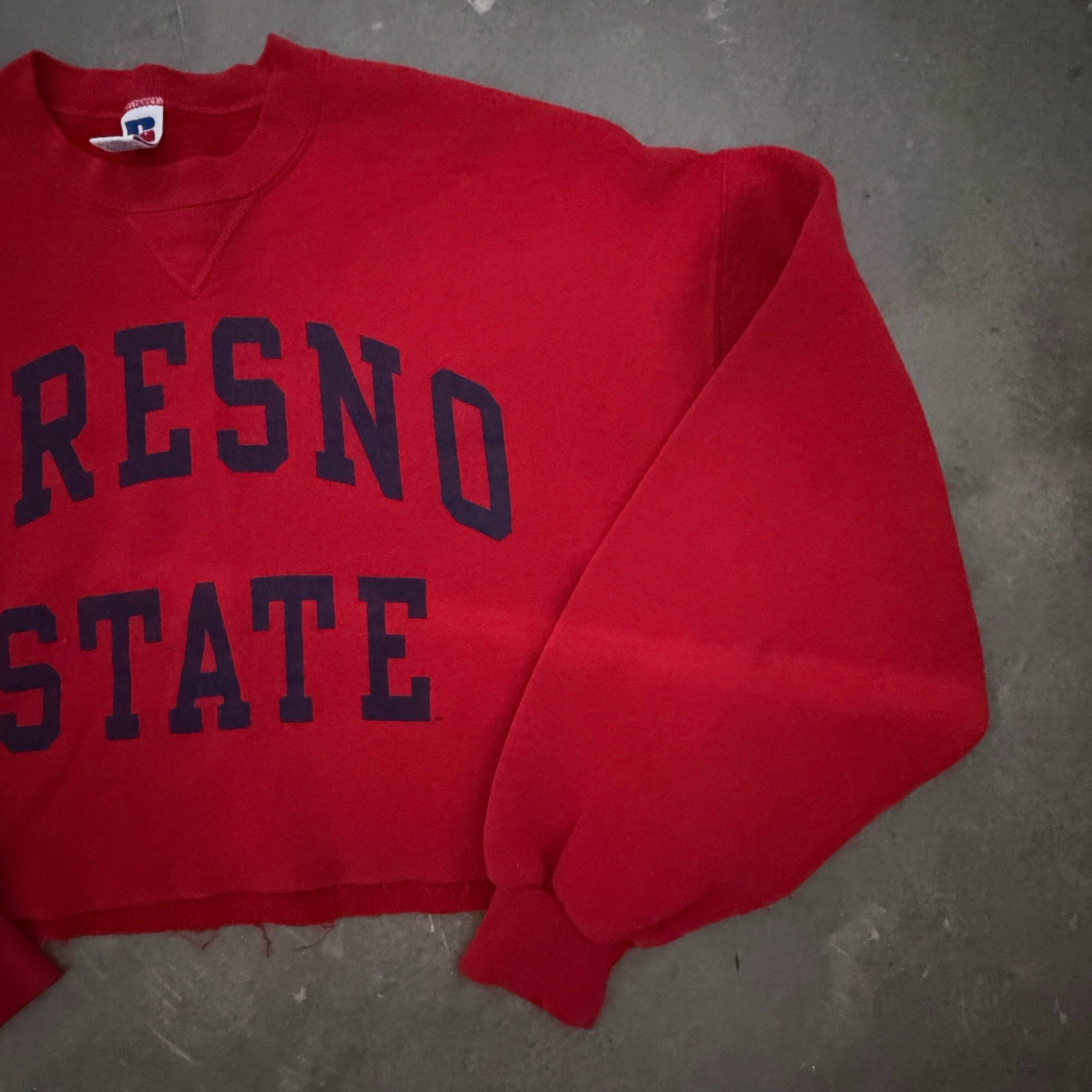 Vintage Fresno State Cropped Sweater Red Size XL Made In USA Russell Athletic