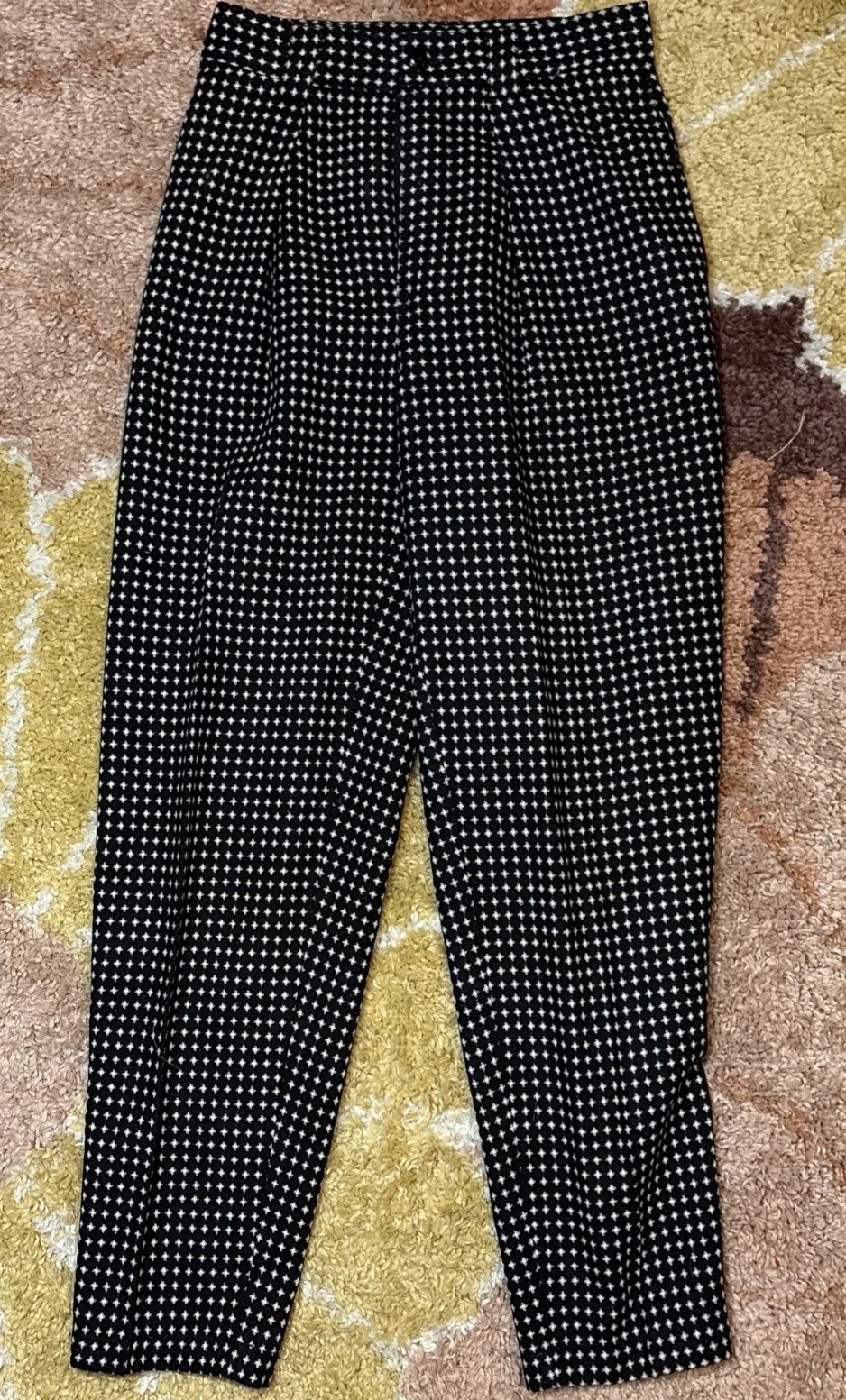 Vintage Benetton Patterned Wool High Waist Women’s Pants Black Pleated 26”