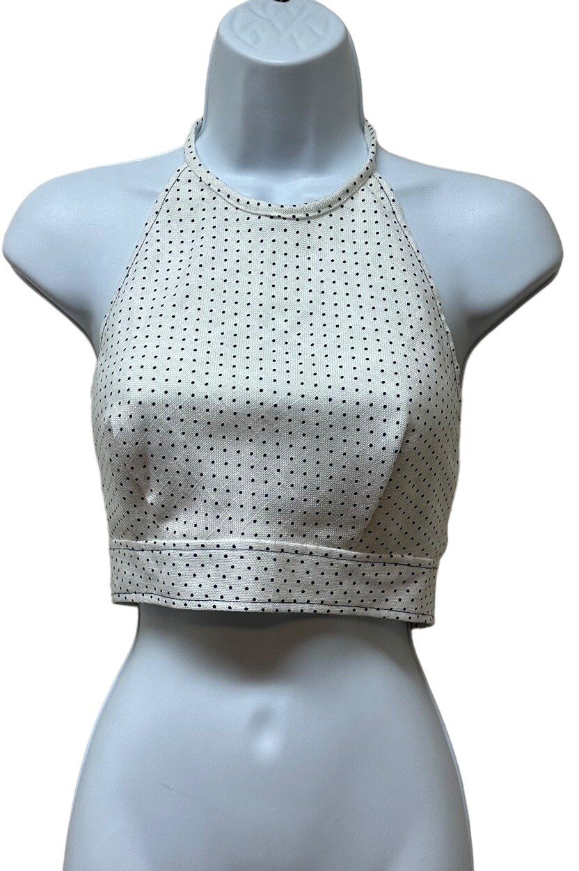 Vintage Halter Black & White Polka Dot Top Crop Retro Pinup Union Made in USA