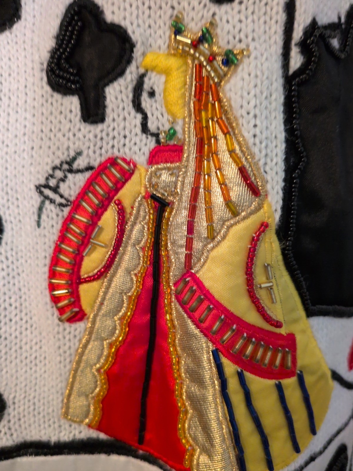 King/Queen Playing Card Embellished Oversized Medium Cotton Sweater Vintage 90s