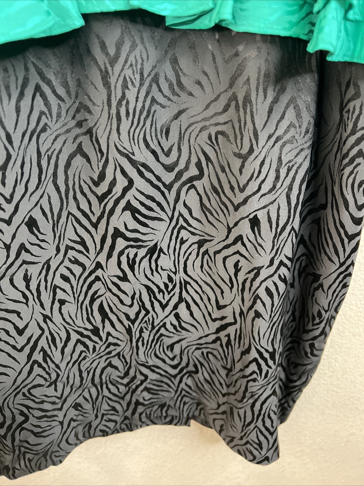 Vintage 1980s Silk Studio 100% Silk Green Black Peplum Dress Size 12 Petite