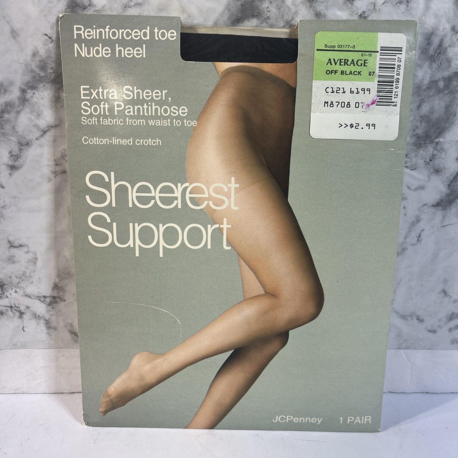 Vintage JCPenney SHEEREST SUPPORT Extra Sheer Pantyhose White Average Reinforced