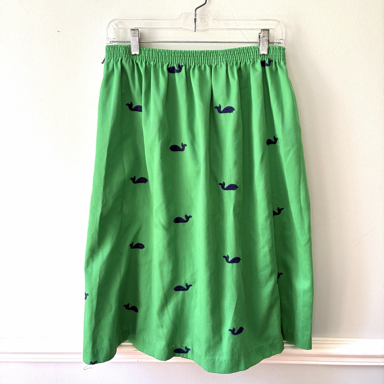 Vtg 70s Lady Halrin Kelly Green Whale Skirt Embroidered Nautical Preppy Sz 6/8?