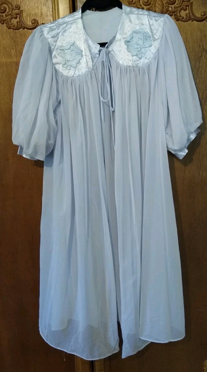 Vintage Union ILGWU Label Robe Night Coat 60’s SHEER Blue, Medium