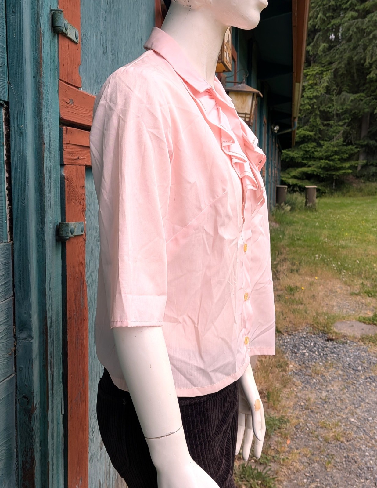 Vintage Blouse Pink Ruffle Day To Dinner Na-ma Blouse – 1950s