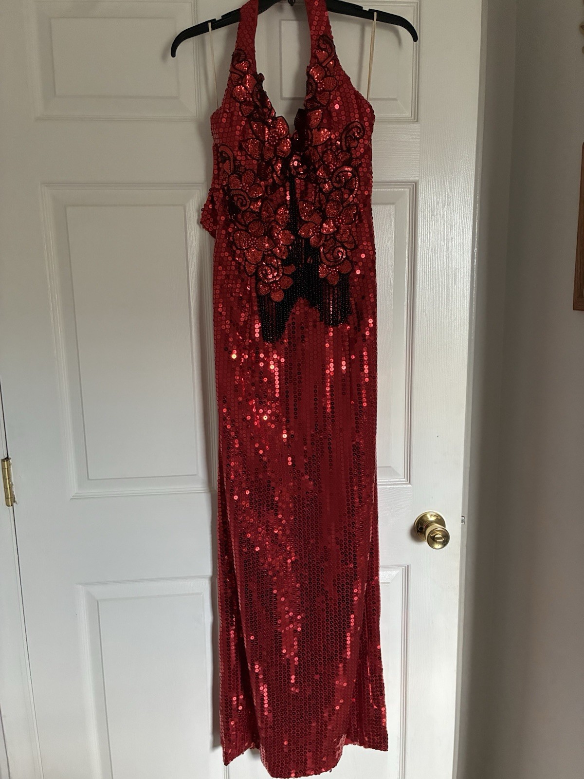 Alyce Designs 80’s Vintage Red Sequin Halter Evening Dress