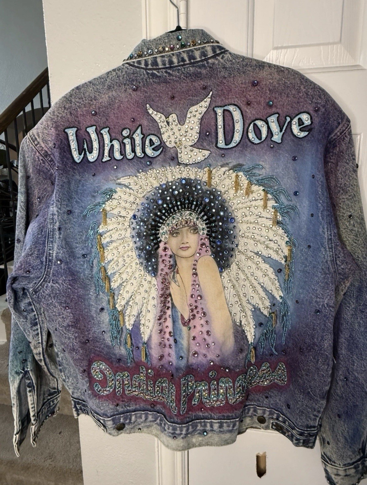 Tony Alamo Designs Vintage Denim Embellished Indian Princess Jacket XL Blue