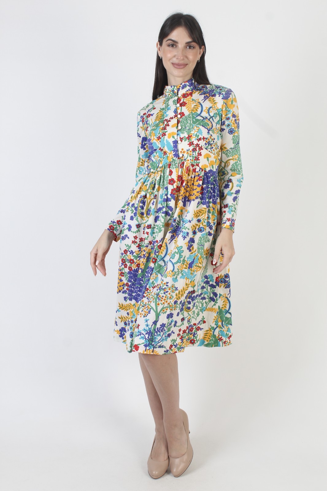 Vintage Bonwit Teller Dress Bright Floral Print Cocktail Party Tea Length Skirt