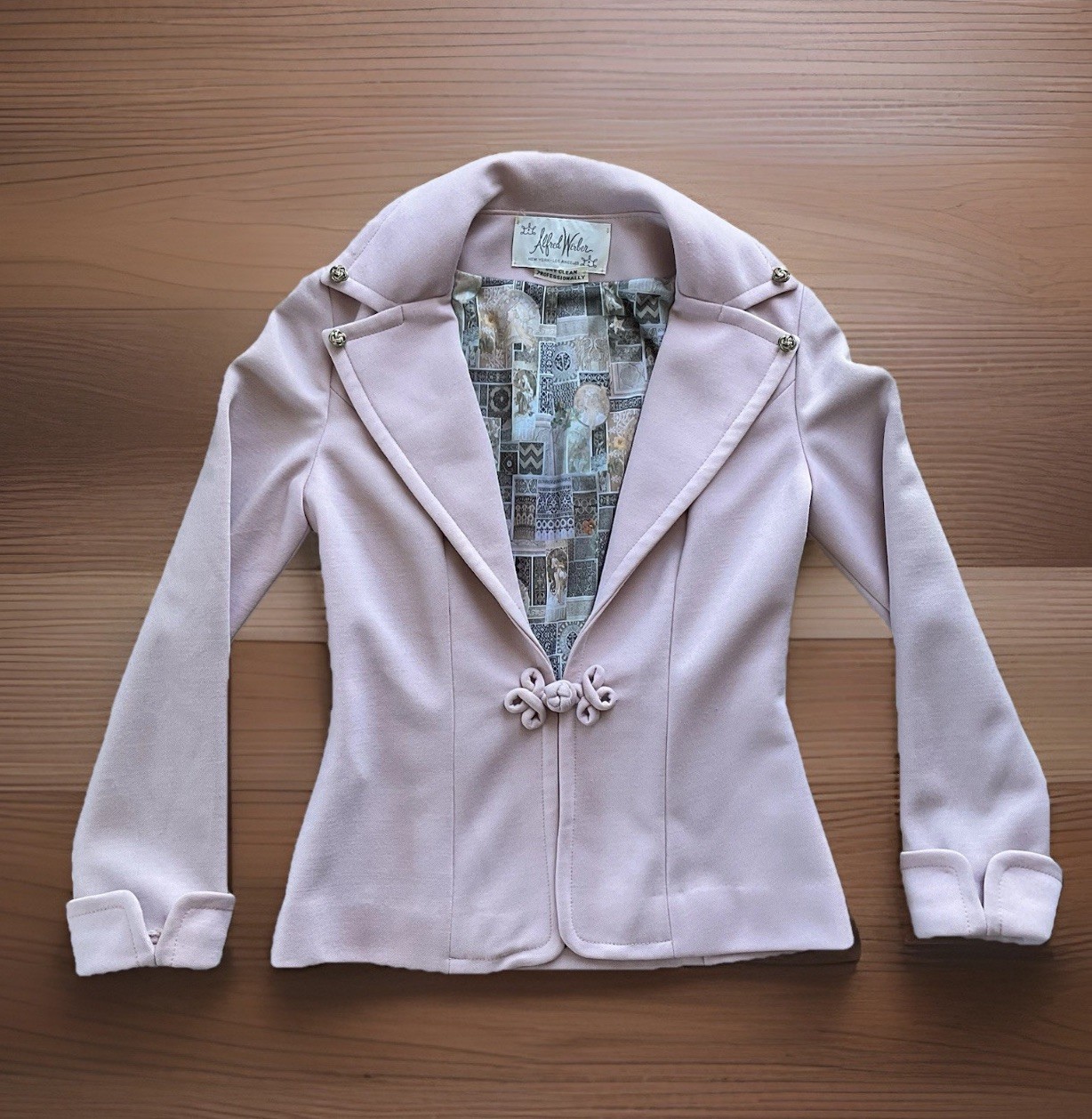 RARE VTG 60s ALFRED WERBER Women’s Sz S Dusty Pink Lined Blazer Frog Fastener