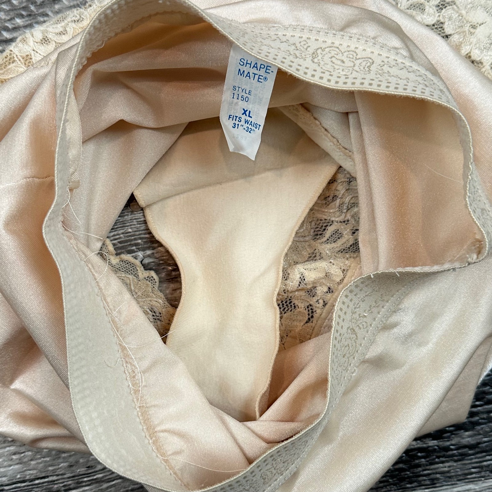 Vintage Shape-Mate Wiggle Skirt Half Slip Built-in Panty XL 31″-32″ Beige Sissy