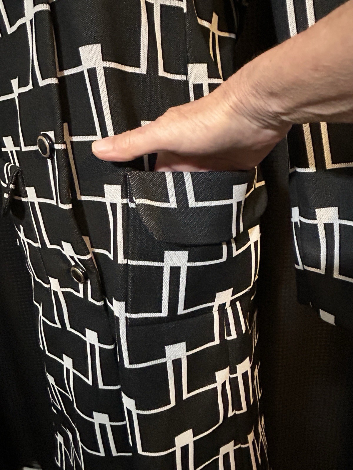 Vintage 1960s Leonard Arkin Paris Mod Op Art Geometric Print Shirtdress Sz 14