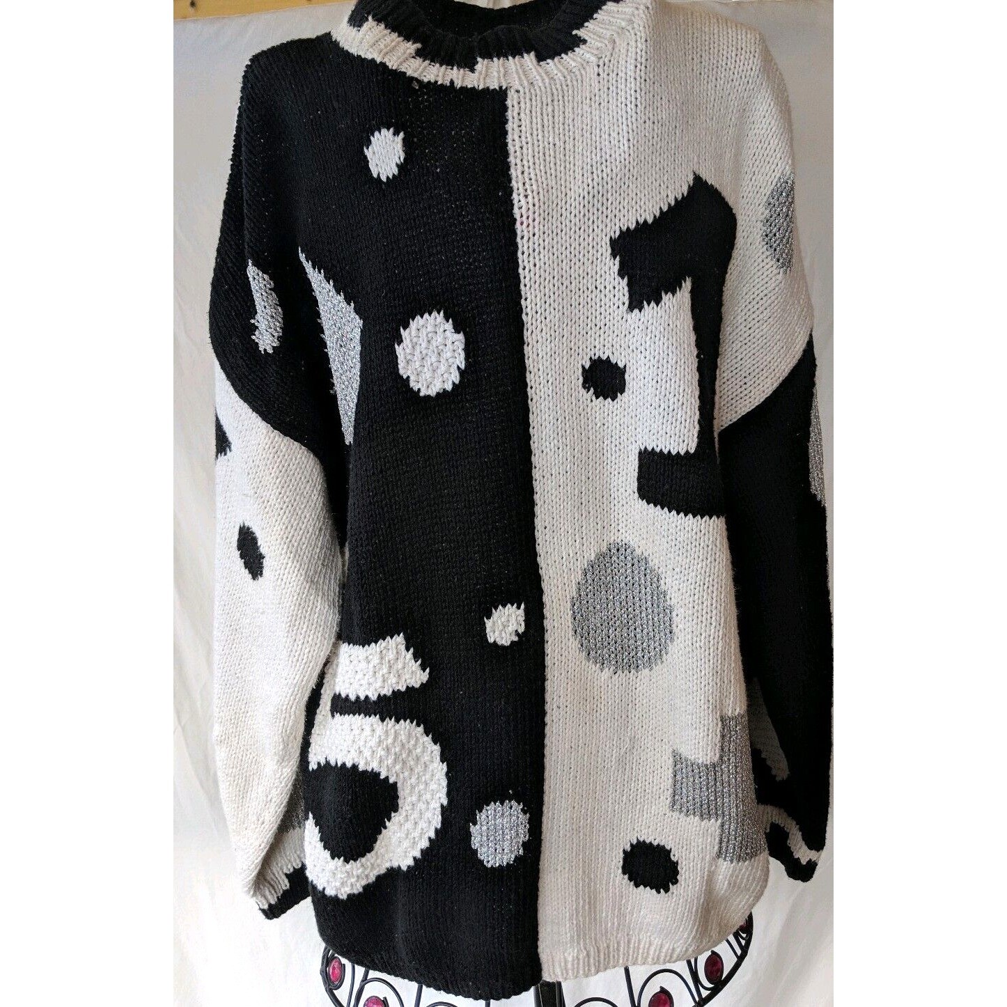 Rare Vintage 90’s 1991 I.B. Diffusion Sweater M BACK BUTTON Hip Hop Metallic