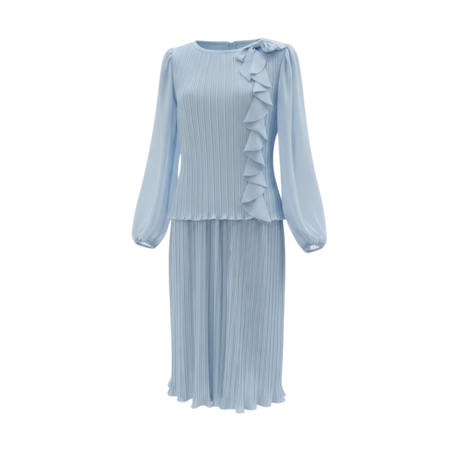 Discovery Fashions Ltd Size 10 Dress Lt Blue Long Sleeve Pleated Ruffle Sheer