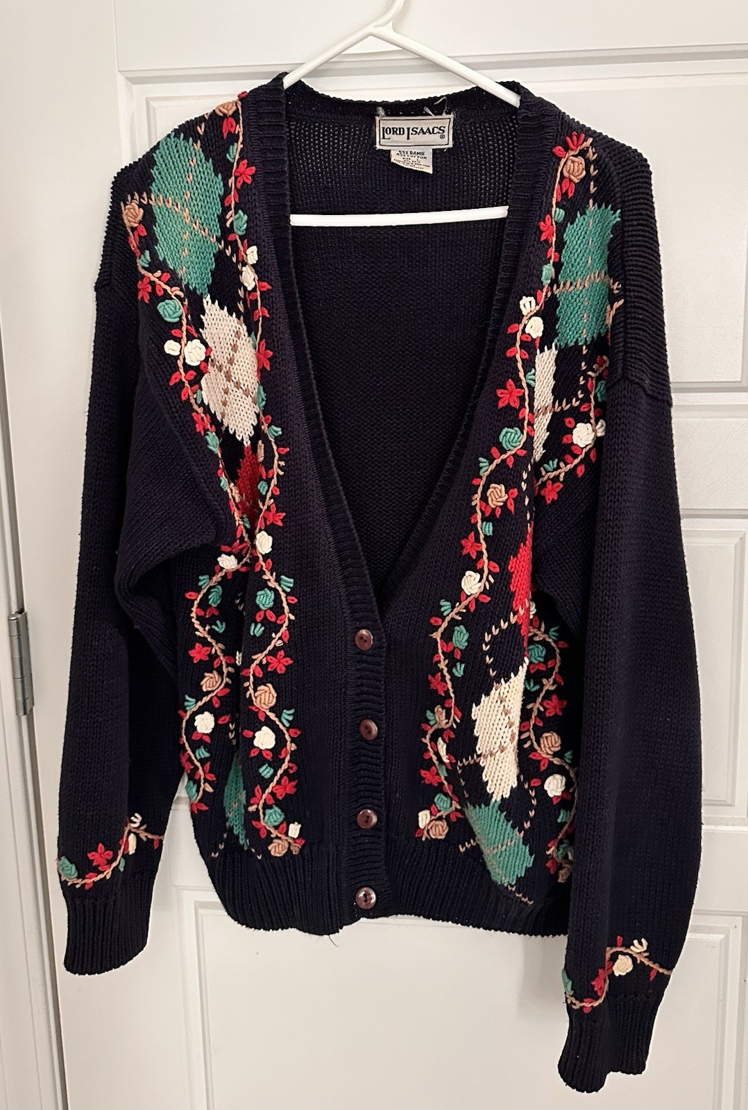 Lord Issacs Vintage Cardigan Sweater Size L /Embroidered /Blue Cottagecore