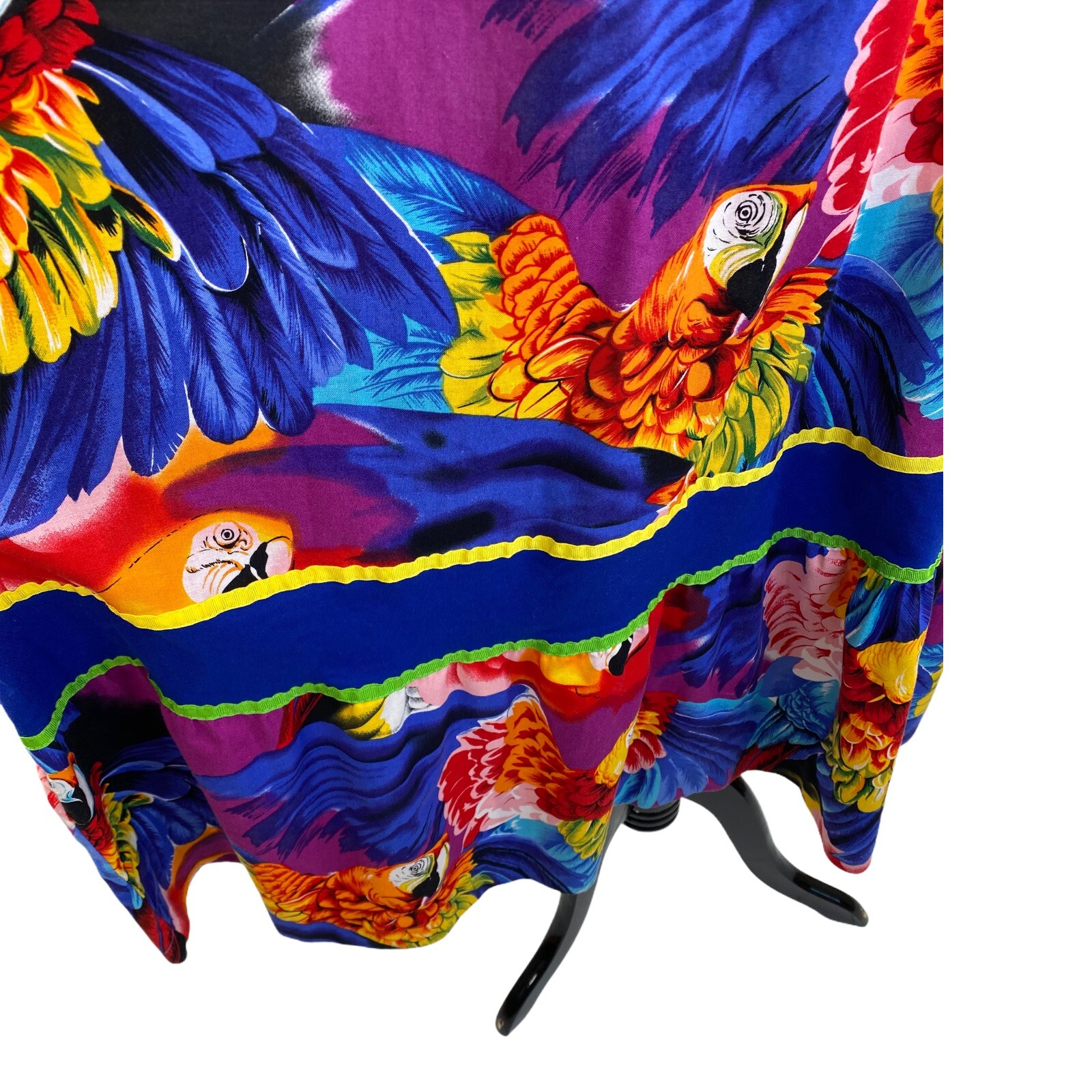 Vintage Krist Gudnason Blue Red Parrot Print MuMu Kaftan Dress Tiki Bird Rare M