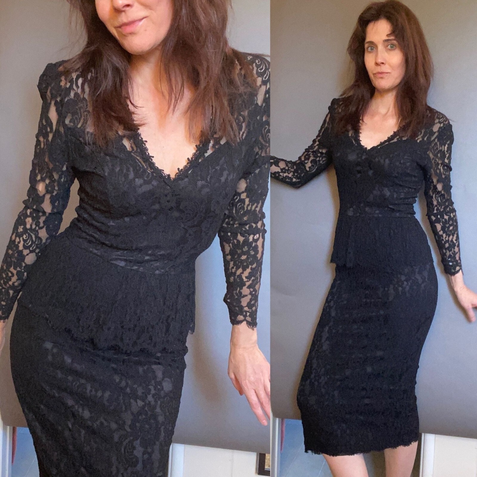 VTG Jessica McClintock lace Dress Peplum black S 2 4 6 sexy