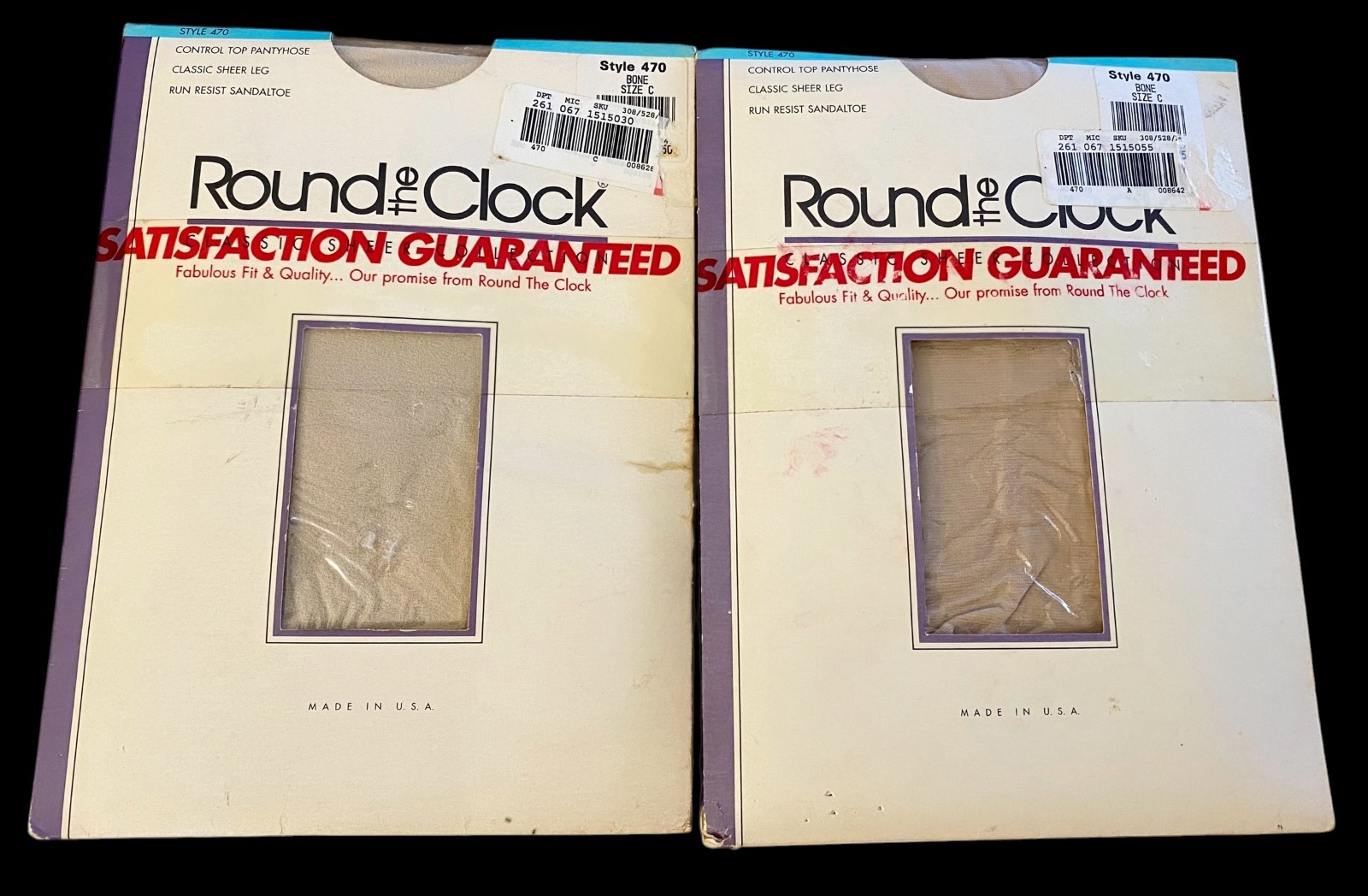 Round The Clock Bone Pantyhose Size C 1990 NOS Style 470 (2 Pairs)