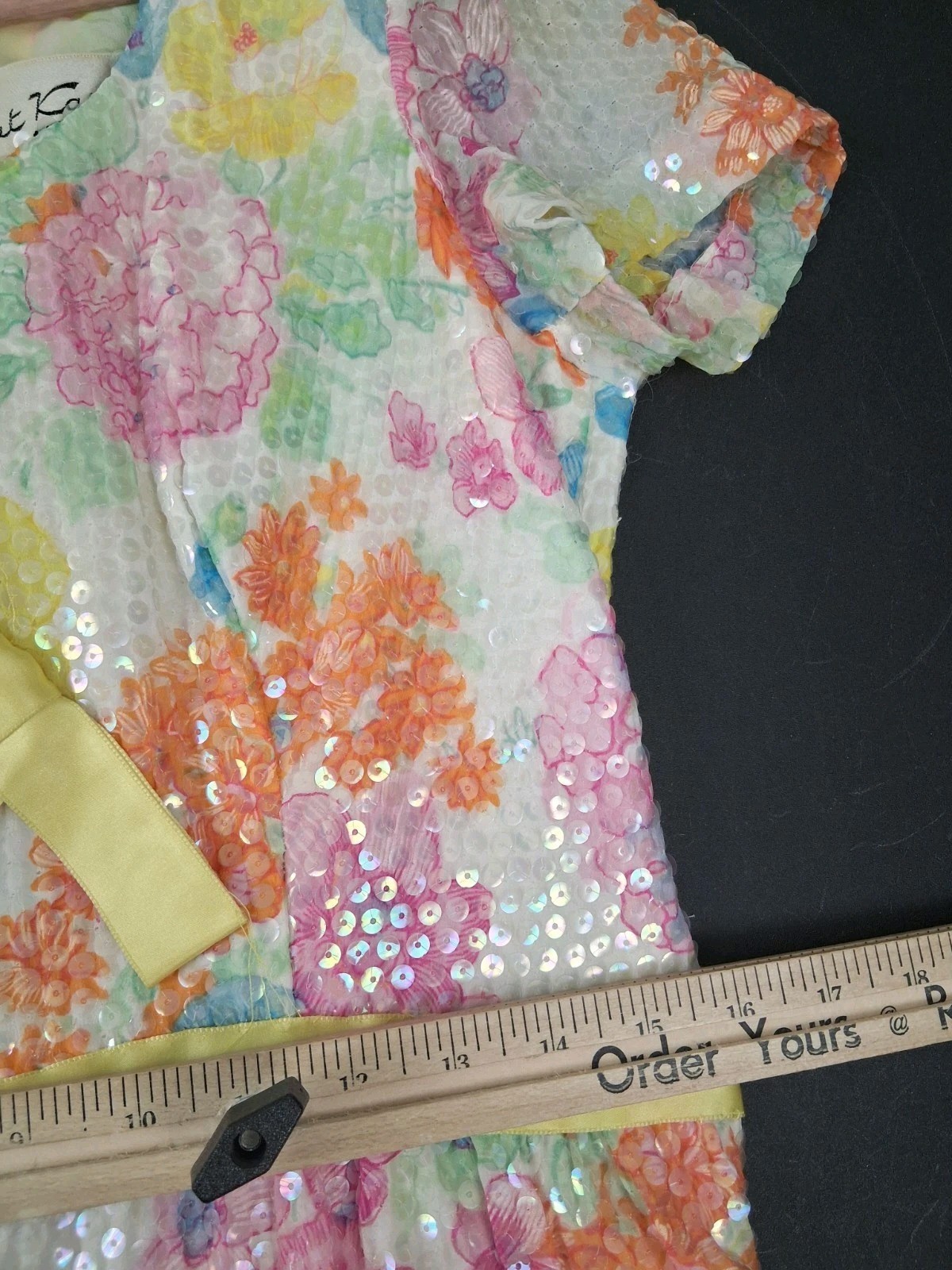 Vintage 60s Nat Kaplan Couture Sequin Dress M Dopamine Floral Shift Belted Brigh