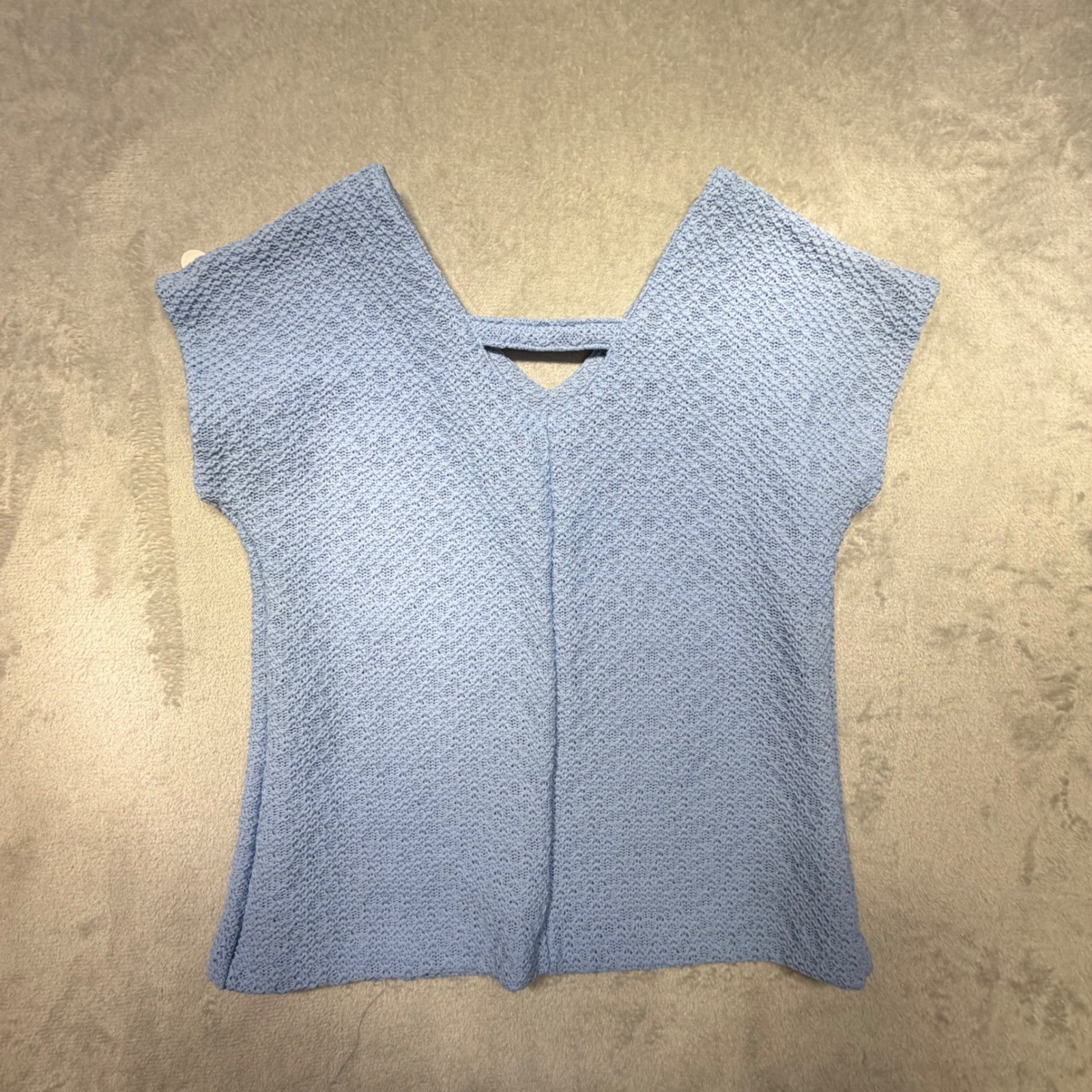 Vintage Blair Blue Textured Knit Cap Sleeve Top Size 8 90s Made in USA