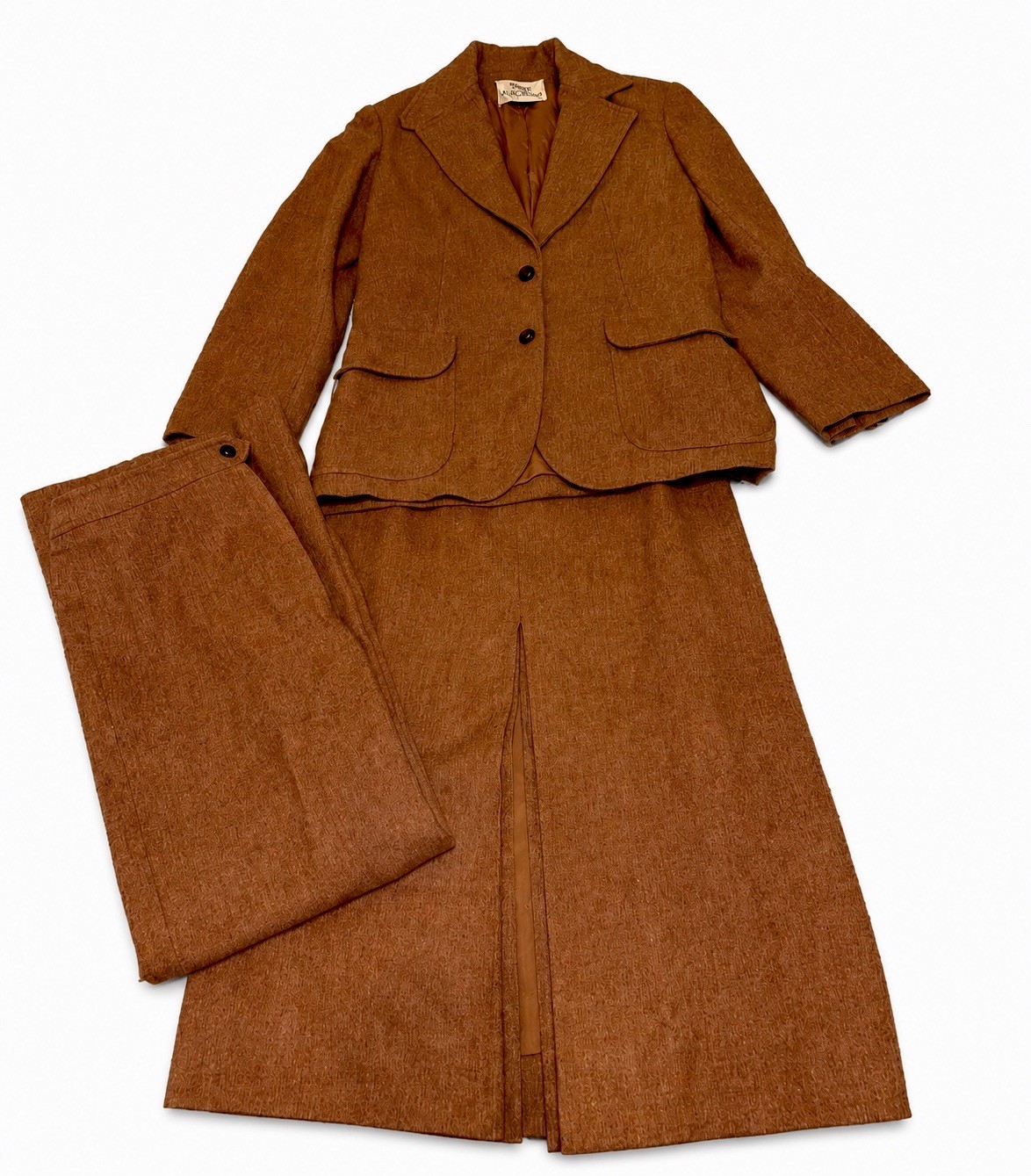 Vintage Kasper for JL Sport Ltd 3 Pc Suit Set 100% Wool Brown Blazer Pants Skirt