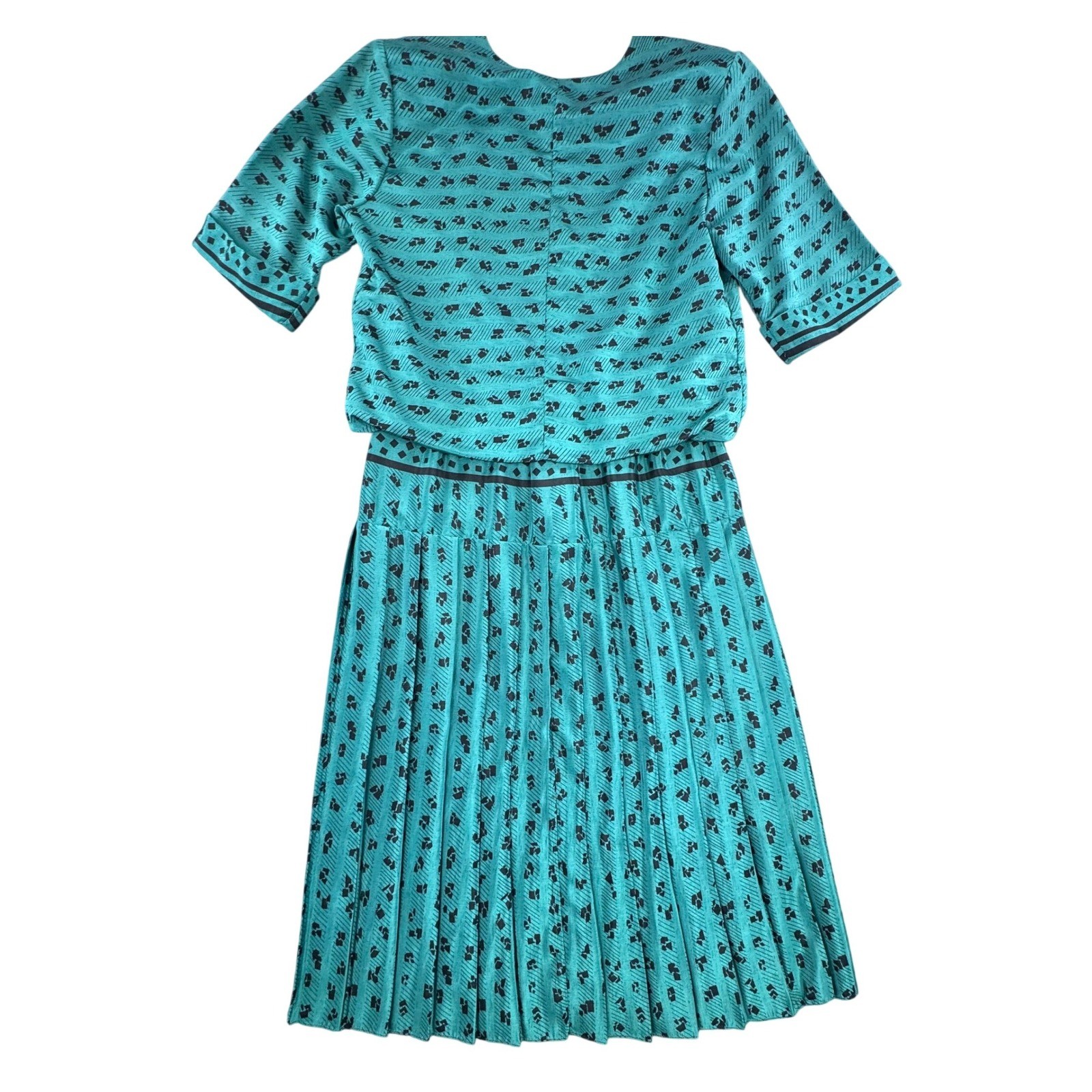 VTG Perceptions Teal Green Geometric Pleated Midi Dress Sz L SEE PICS