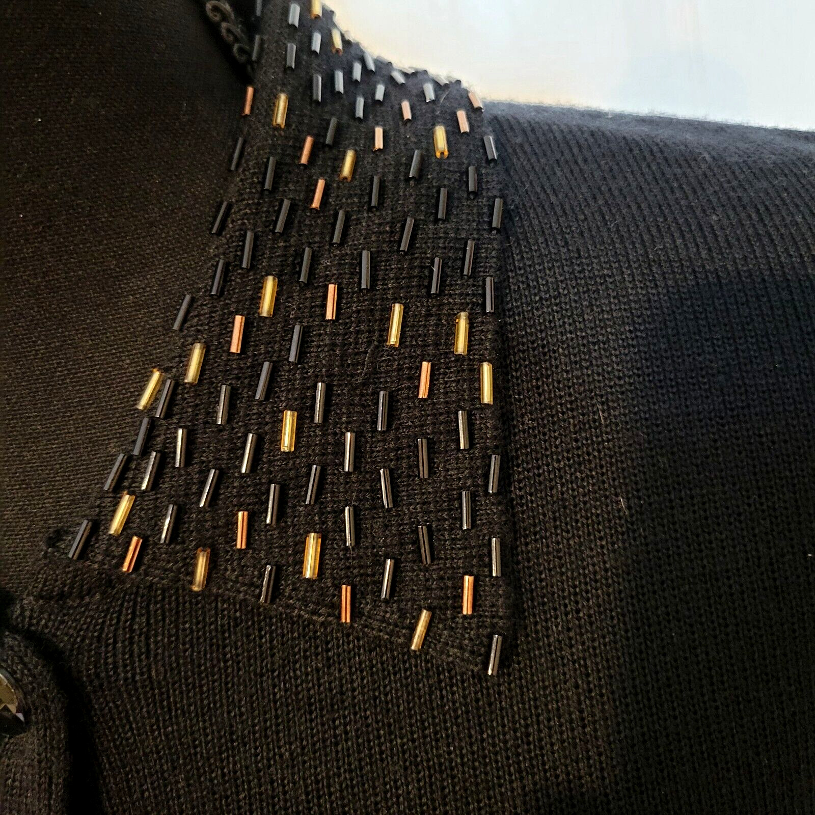 Vintage MCM Pendleton Classic Wool / Acrylic Black Sweater w Beaded Collar S-M