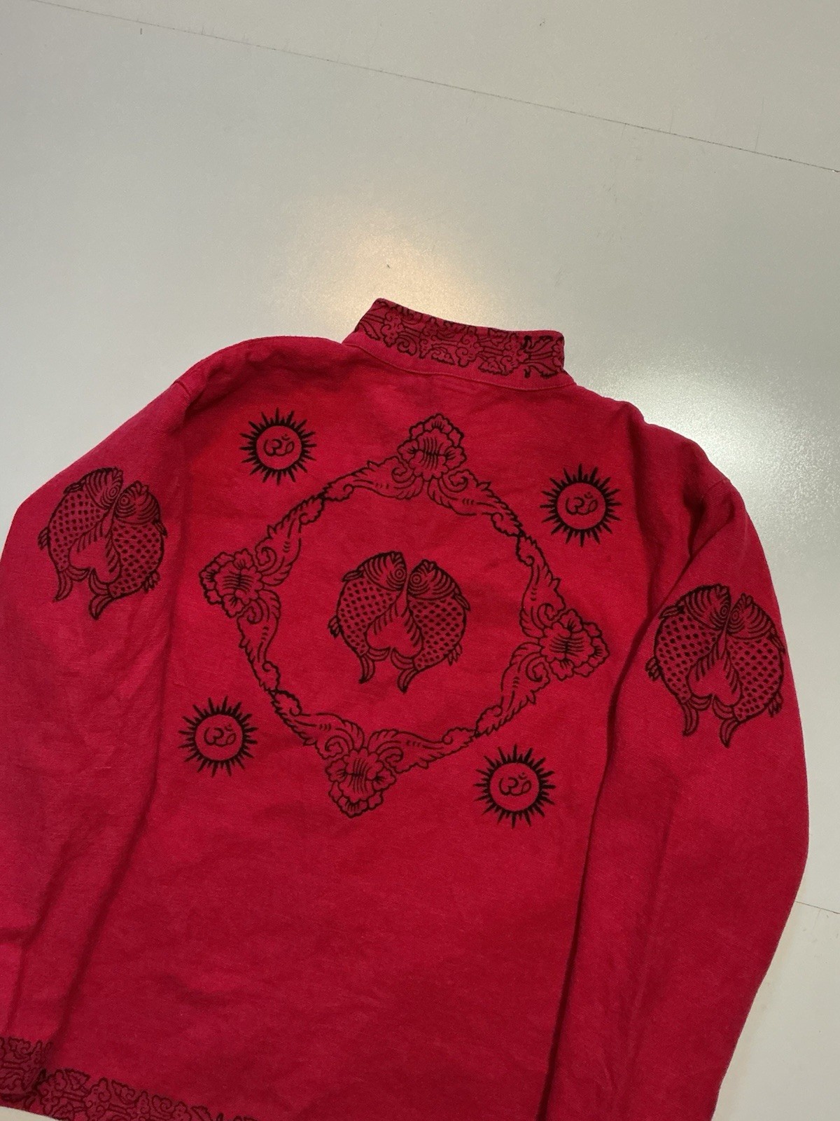 Vintage Ganesh Himal Trekking & Trading Co. Nepal Fish Red Oriental Tang Jacket
