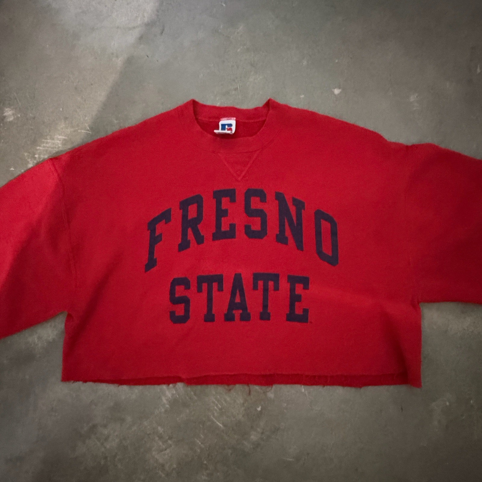 Vintage Fresno State Cropped Sweater Red Size XL Made In USA Russell Athletic