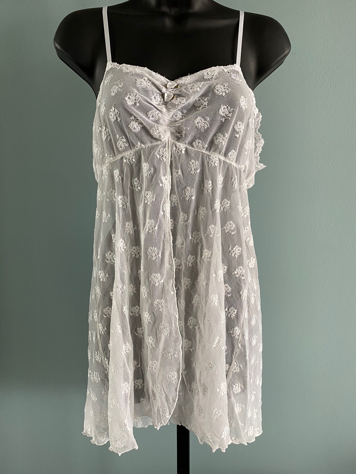 Babydoll Hanky Panky Silky White Gauze Sheer Vintage Nightie See Through USA