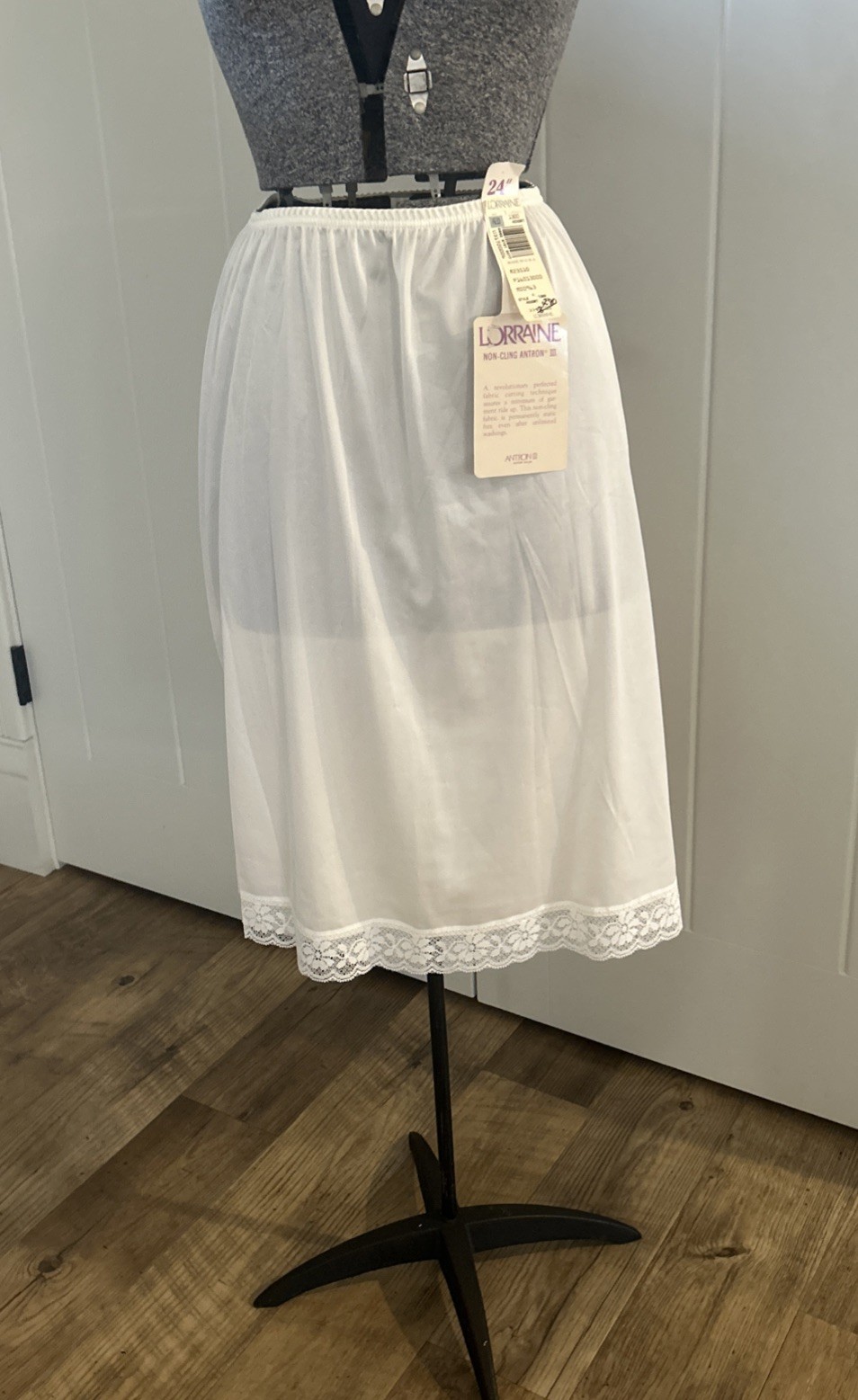 Vintage Lorraine Antron Nylon Half Slip New Old Stock Off White 24” Size Medium