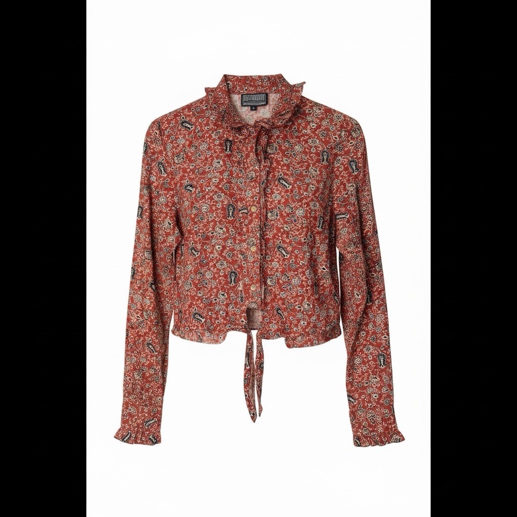 Vintage Roughrider By Circle Paisley Tie Front Crop Blouse Western Boho S