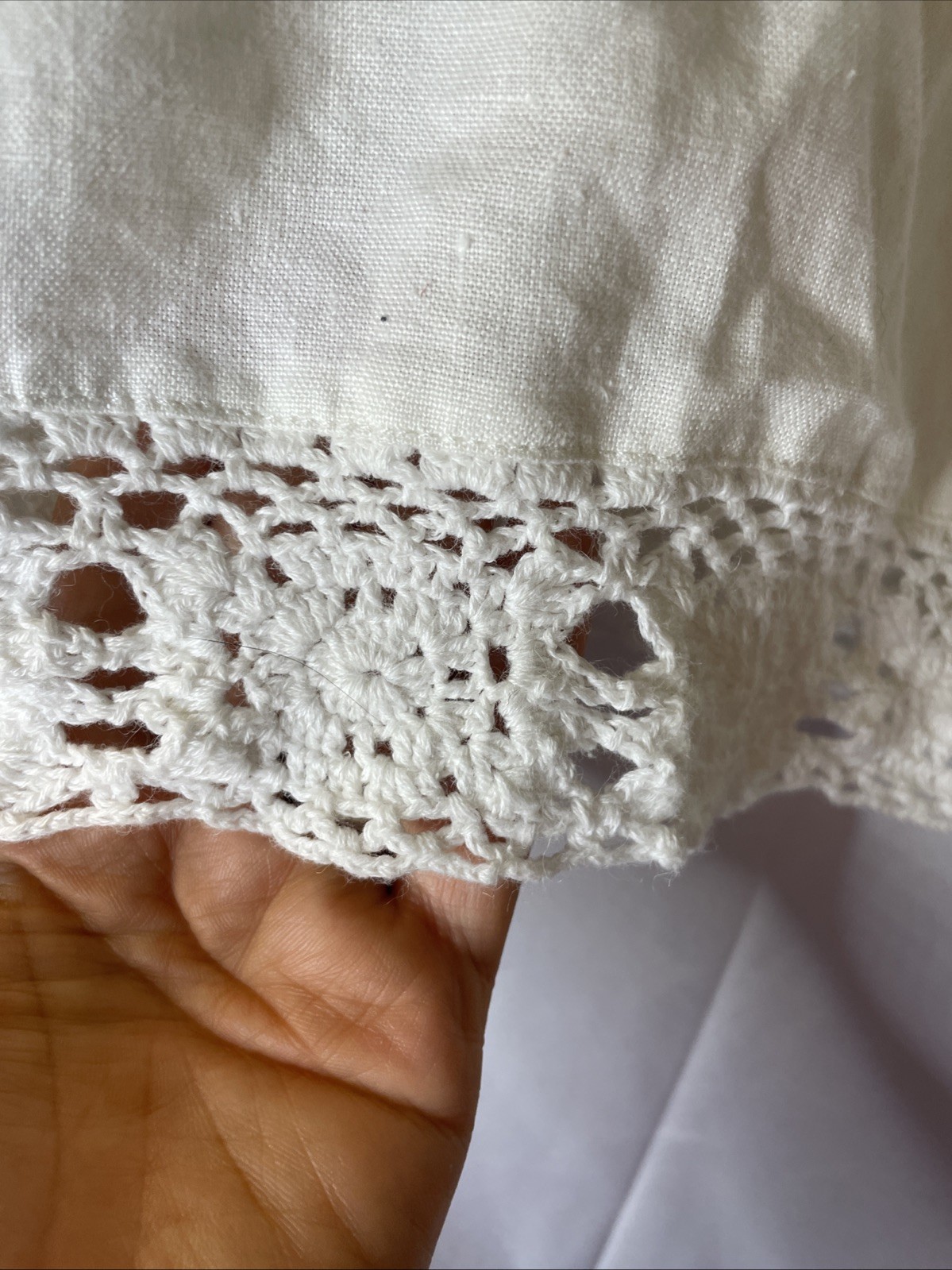 DKNY 100% Linen Bohemian Drawstring Crochet Hem Skirt Large