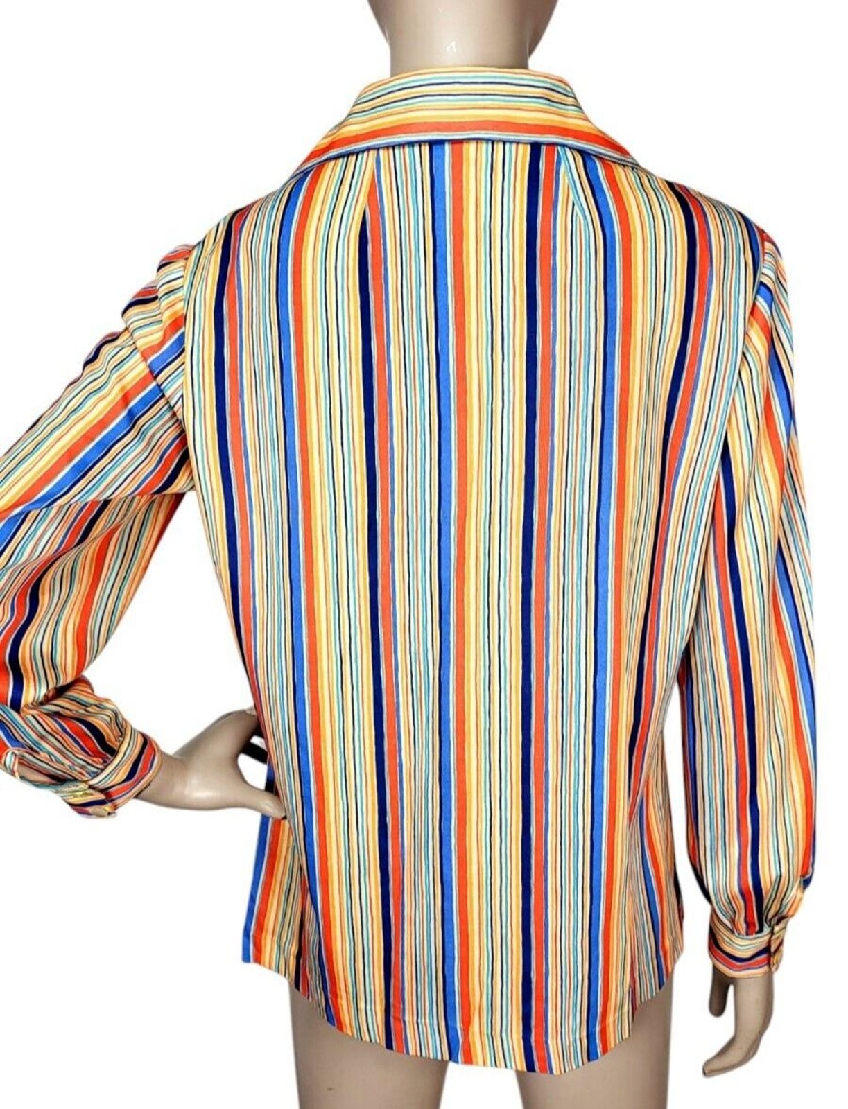 Vintage 60s MOD Colorful Striped Button-Down Handmade Blouse Women’s Size S/M