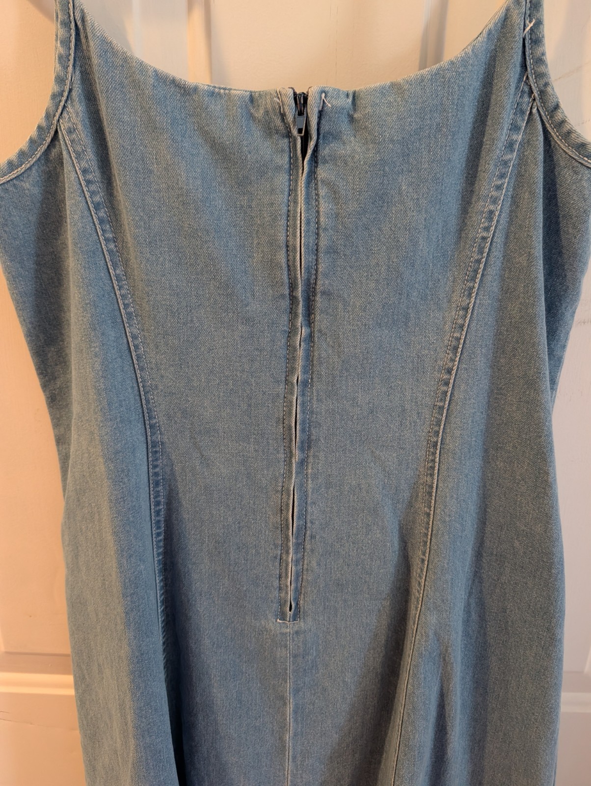 1990s Vintage MODA lNT’L 100% Cotton Denim Dress Sz 8 Drawstring Front Sexy Mom