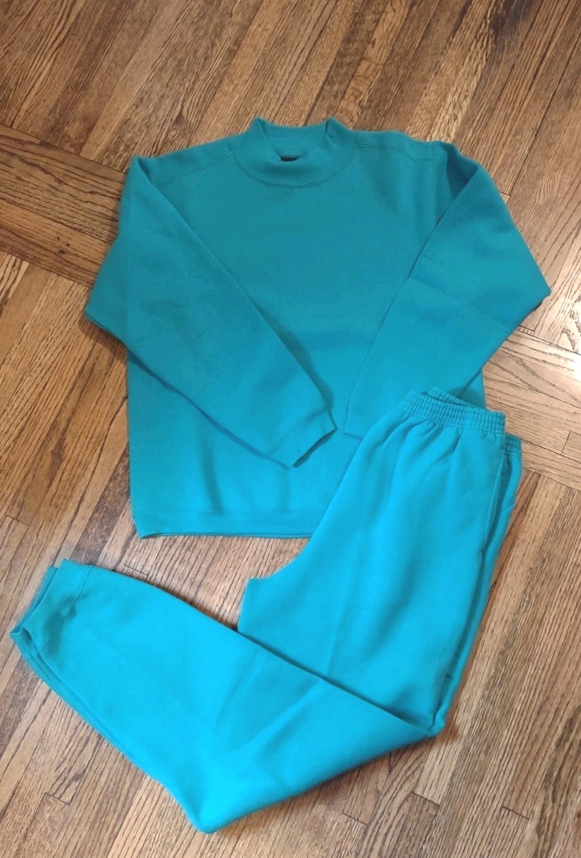 Vintage Catalina Women Teal Blue Mock Neck Sweatshirt & Sweatpants Set Medium