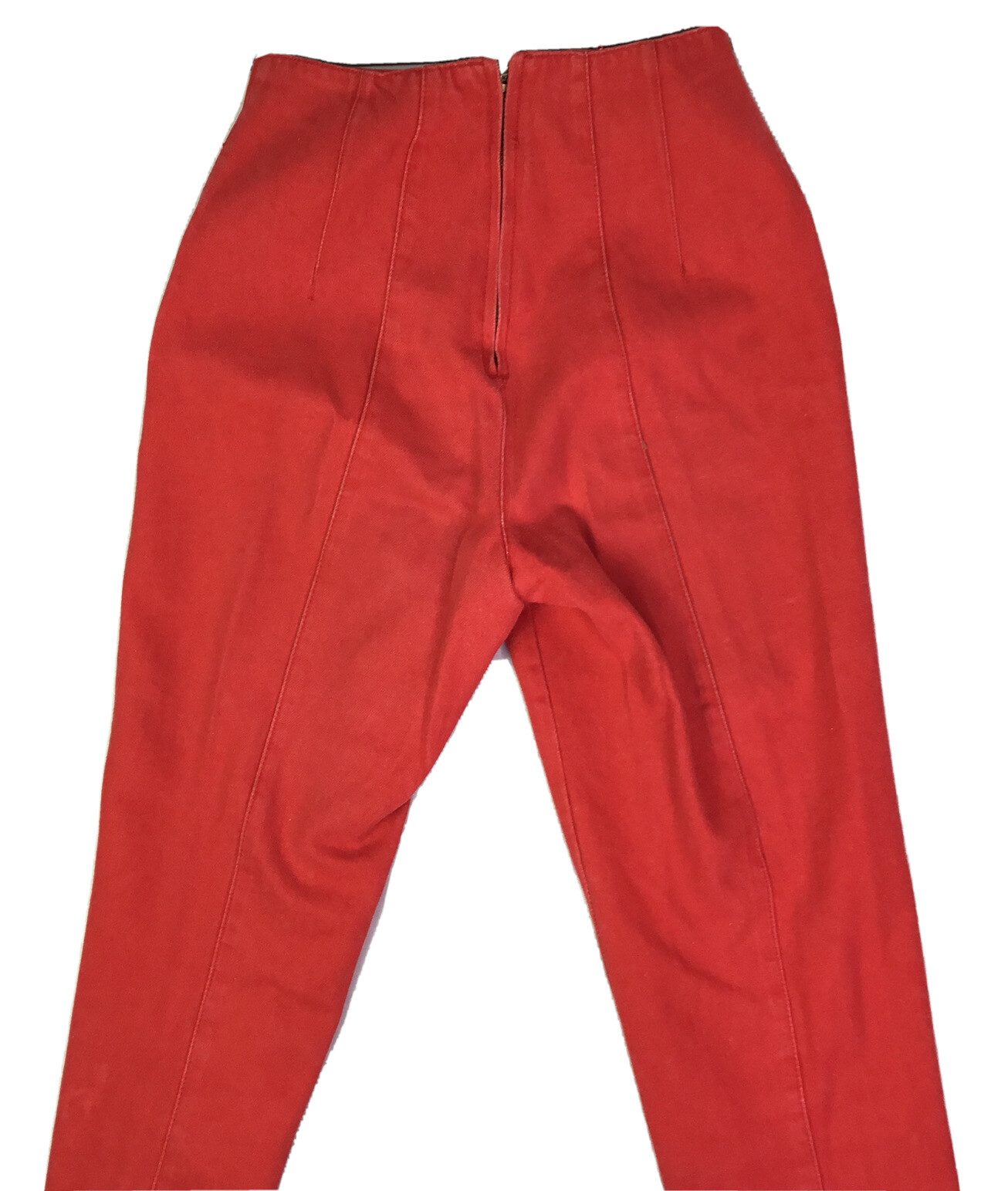 Vintage 80s Brittania Junior Womens Red Denim Pants Zip Up Back/Ankle HONG KONG