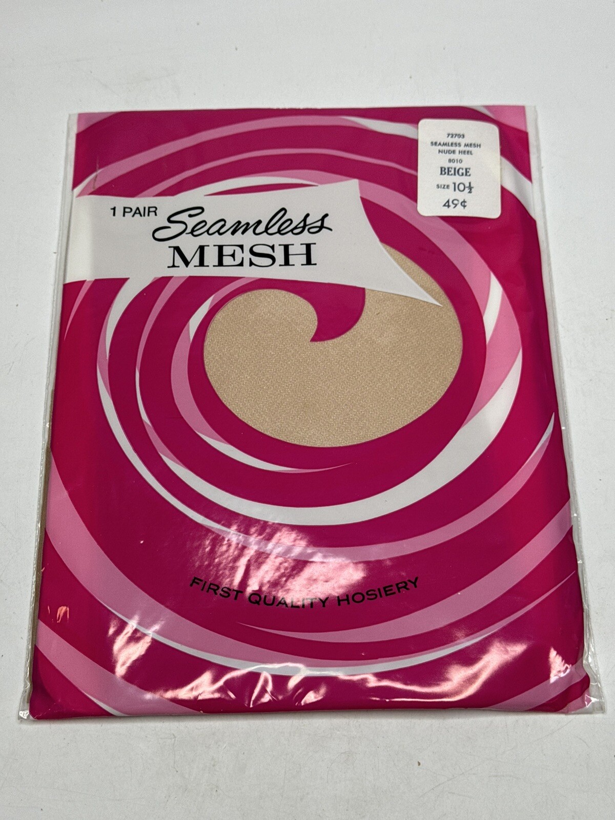 Vtg Seamless Mesh stockings 1 Pair Thigh High Stretch Nylon Size 10 1/2 Nude