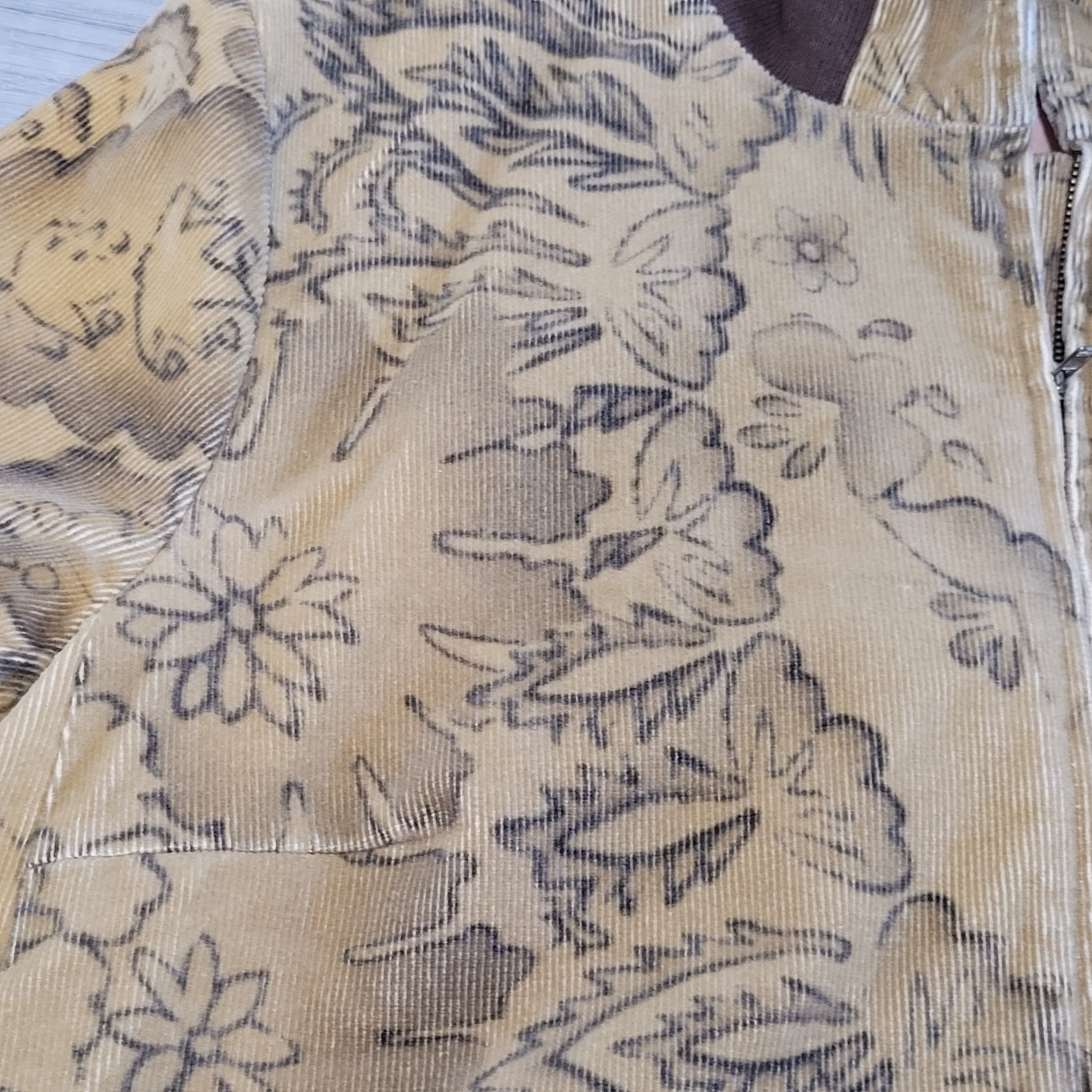 🧥Vintage View Jacket Women’s 8 Brown Floral Corduroy Bomber Full Zip YK2 Boho
