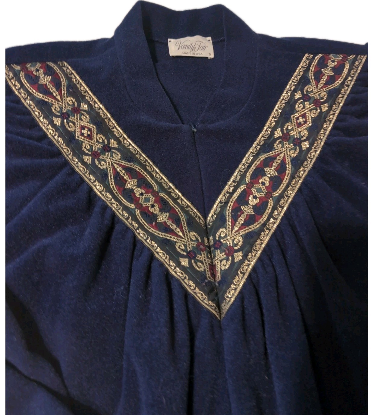 Vtg Vanity Fair Womans Teal Embroidered 1/2 Zip Long Fleece Robe Size S