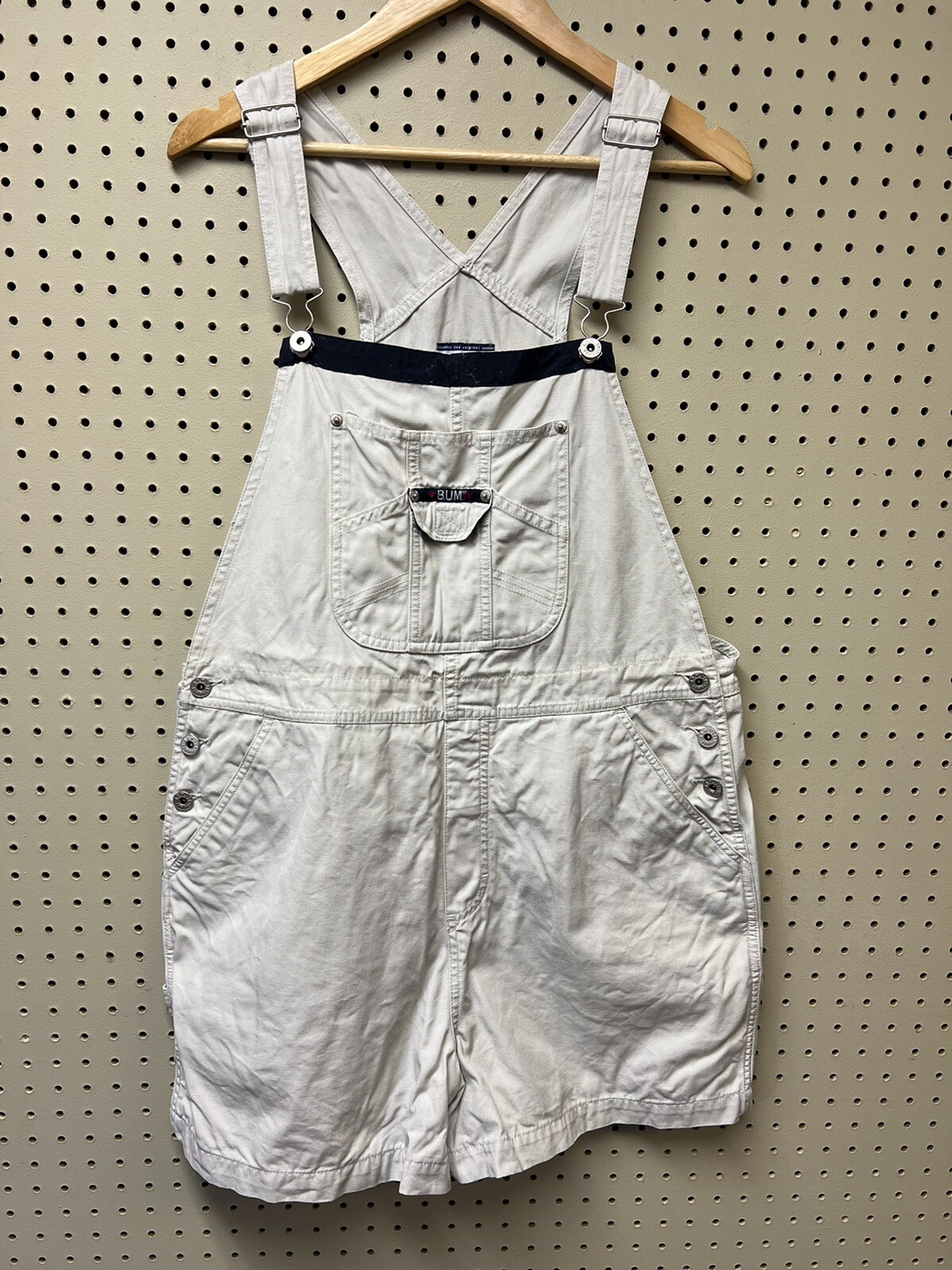 VTG 90’S Overalls BUM EQUIPMENT WOMENS Shortalls SHORTS Khaki SZ XL BIB