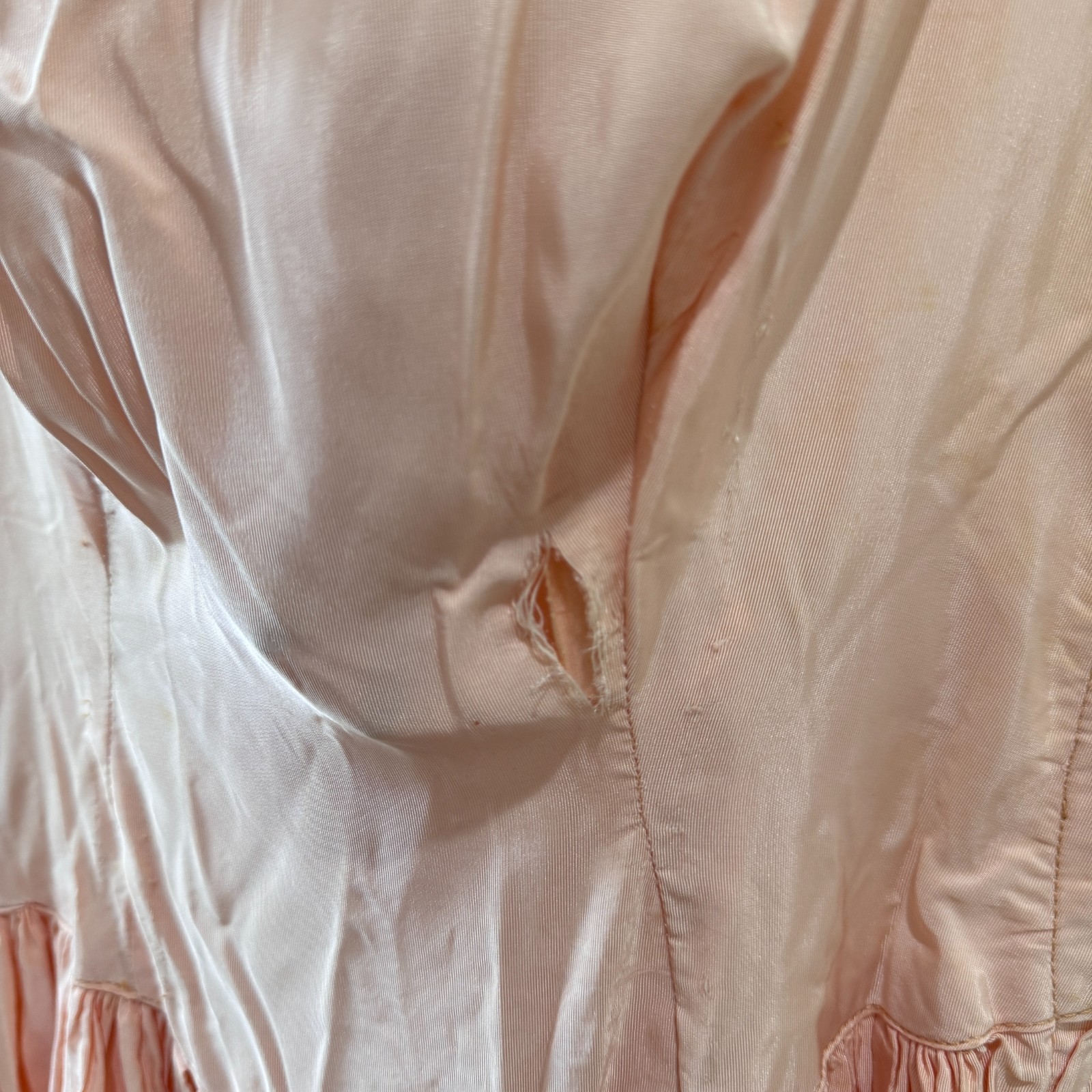Vintage 40s 50s Peach Pink Taffeta Off Shoulder Gown Peplum Talon AS IS XS