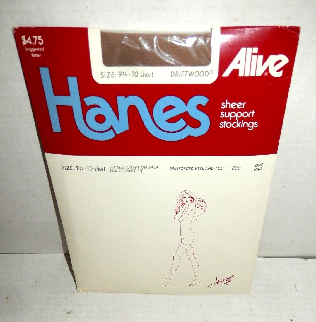 Vintage Hanes Alive Sheer Support Stockings 9 1/2-10 Short Driftwood