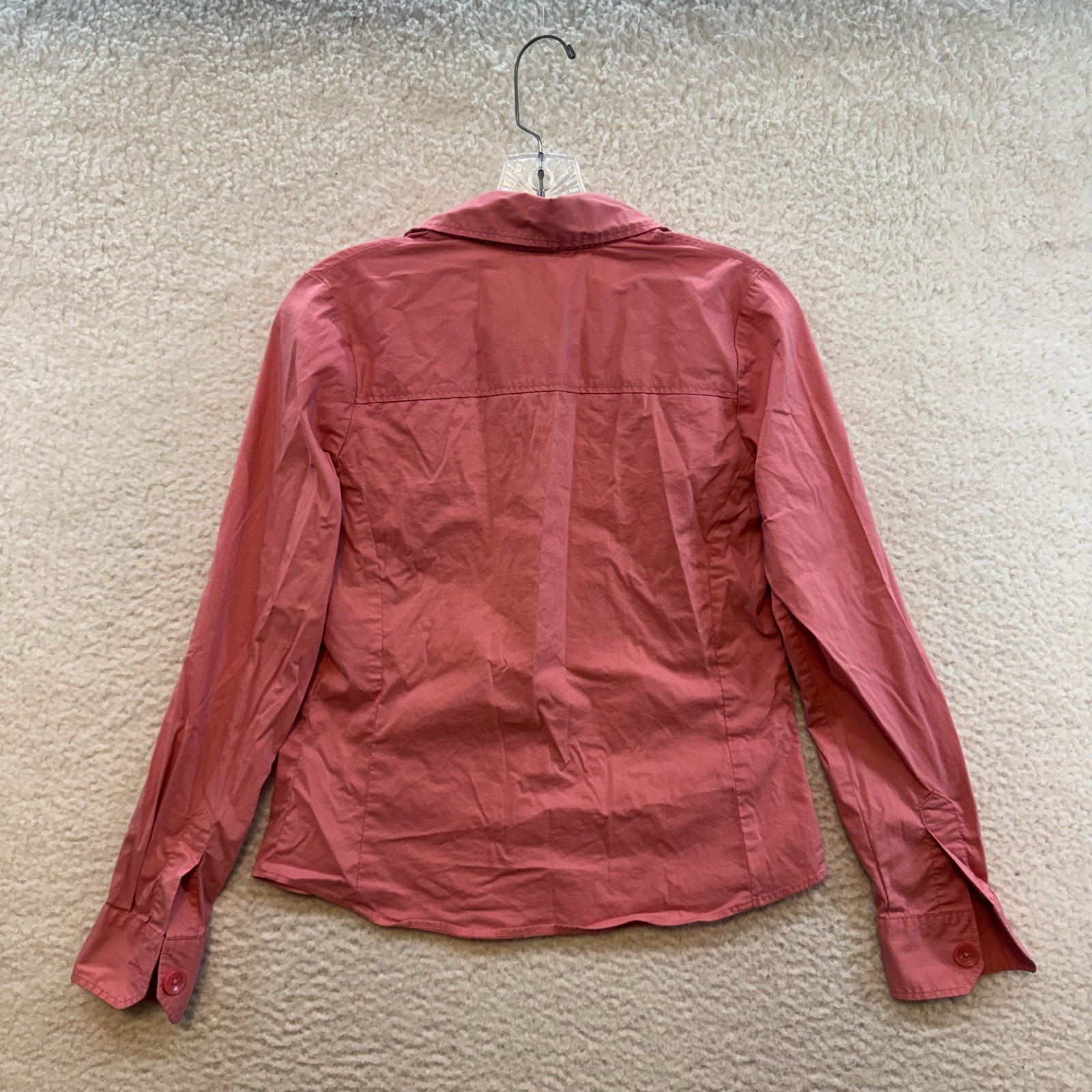Y2K Vintage Button Top Blouse Medium Salmon Pink Collared Corpcore Office Siren