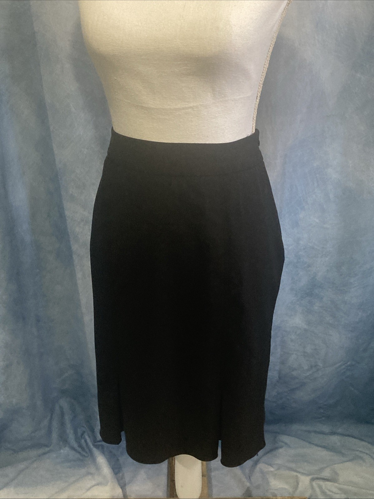 First Option Vintage 90s Black Midi Pencil Skirt Size 8 Side Zip Kick Pleats GUC