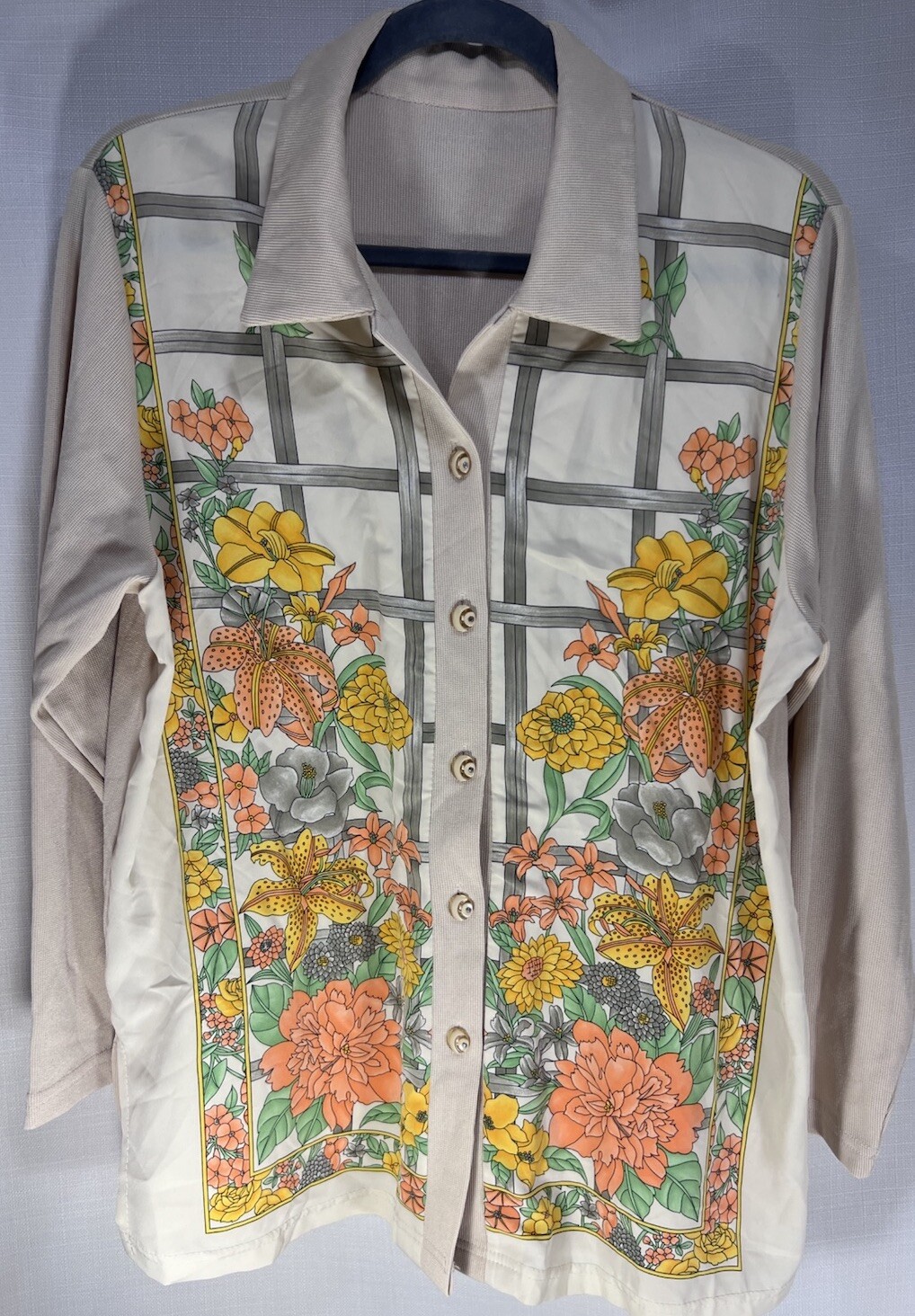Vintage Retro 80’s 90’s Button Shirt Polyester Made In Korea 21.5” W 27.5 L
