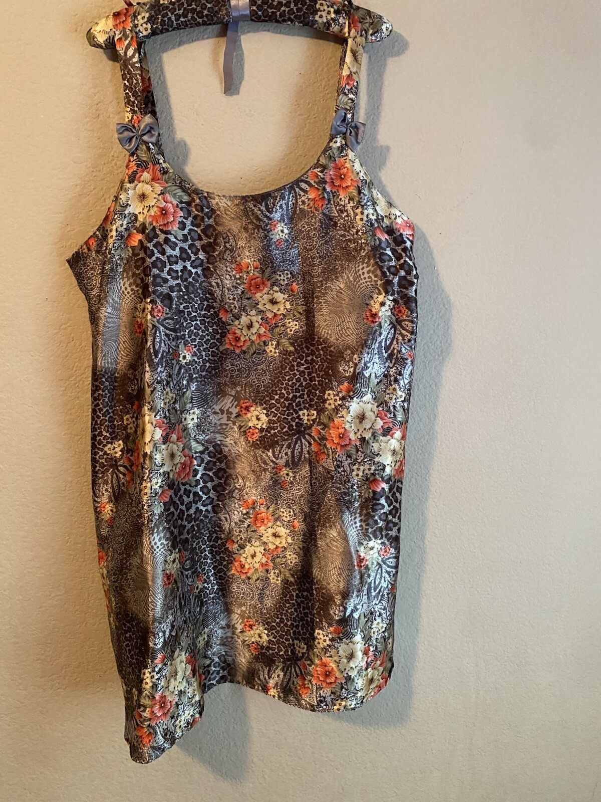 Vintage Set Sante Classics Leopard Floral Satin Nightgown & Robe-M