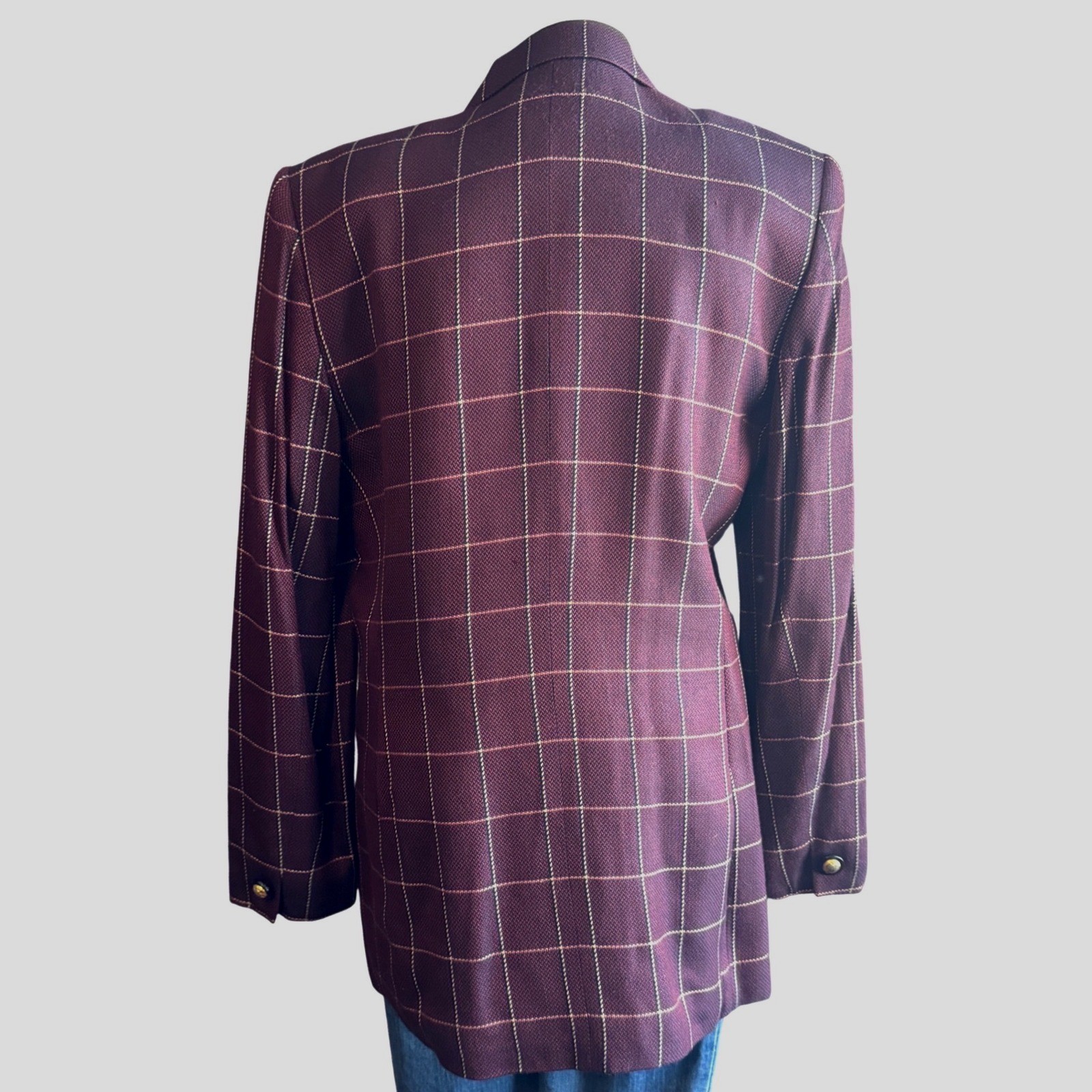 Vintage En Avance Burgundy Windowpane Plaid Blazer Size
